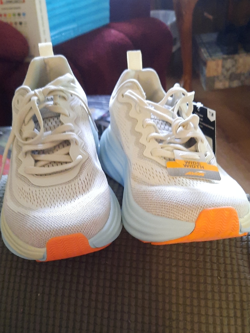 Avia Womens White,blue & Gray Sneakers with Orange Accents